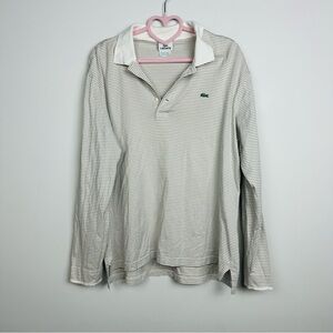 Lacoste Women's Long Sleeve Polo - Tan and White Size 6